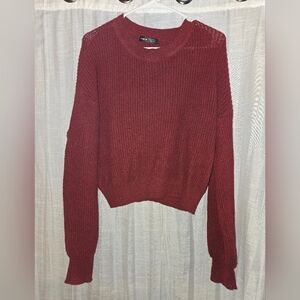 Womens Cropped Red Knit Sweater Long Sleeve 2xl